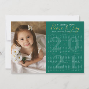 Tarjeta Festiva Calendario 2021 Minimalista PAZ ALEGRÍA Foto Verde