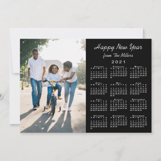 Tarjeta Festiva Calendario 2021 Modern Black 2 Photo Happy Año Nue (Anverso)