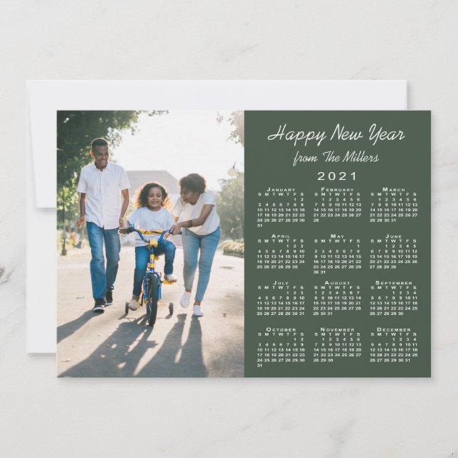 Tarjeta Festiva Calendario 2021 Modern Green 2 Photo Happy New Yea (Anverso)