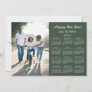 Tarjeta Festiva Calendario 2021 Modern Green 2 Photo Happy New Yea