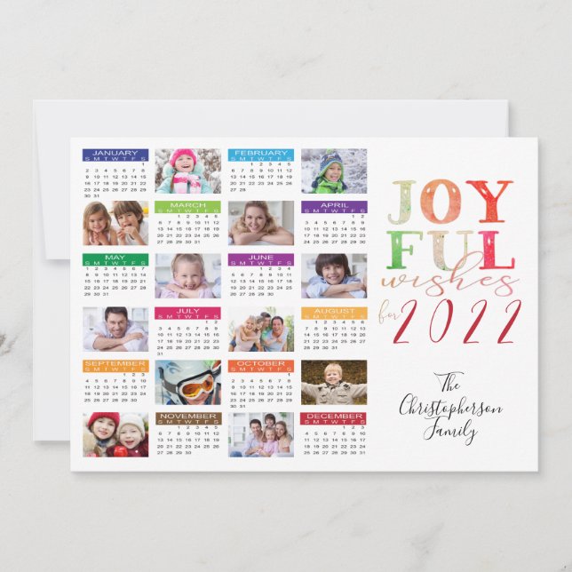 Tarjeta Festiva Calendario 2022 DESEOS ALEGRES Colaje de fotos (Anverso)