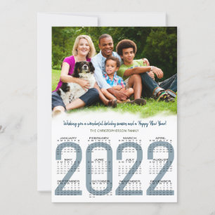 Tarjeta Festiva Calendario 2022 Foto Familiar Azul Año Nuevo