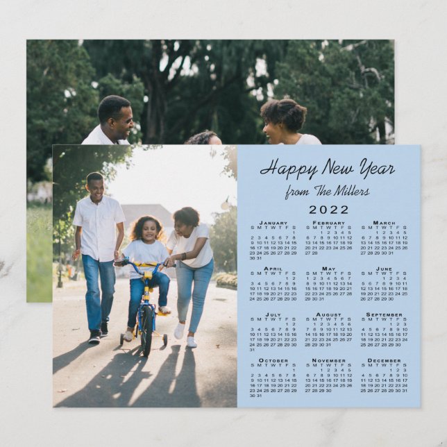 Tarjeta Festiva Calendario 2022 Luz azul 2 Foto Feliz Año Nuevo (Anverso / Reverso)