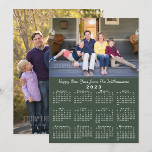 Tarjeta Festiva Calendario 2023 2 fotos Verde oscuro Feliz Año Nue