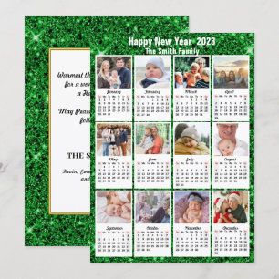 Tarjeta Festiva Calendario 2023 Familia moderna 12 Foto Purpurina
