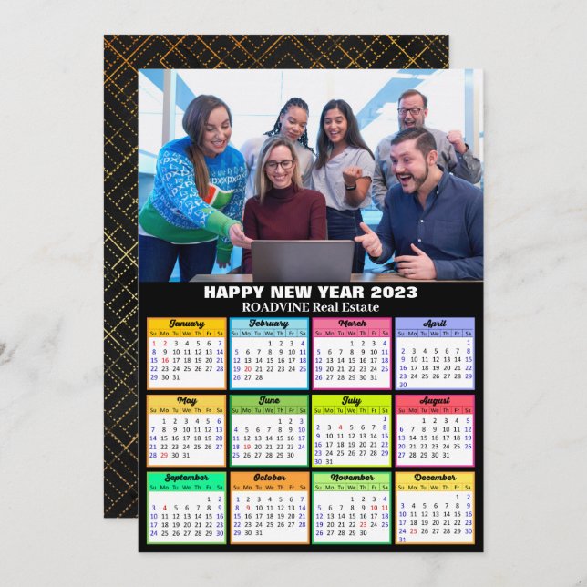 Tarjeta Festiva Calendario 2023 Foto de negocios Guión moderno Sim (Anverso / Reverso)