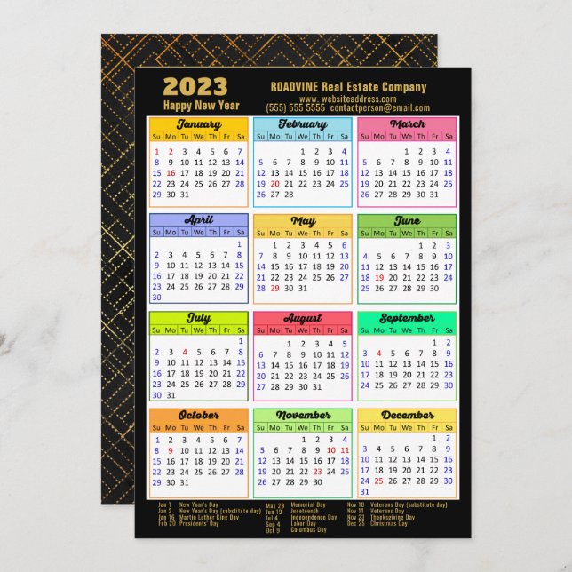 Tarjeta Festiva Calendario 2023 Modern Gold Script Photo Business (Anverso / Reverso)