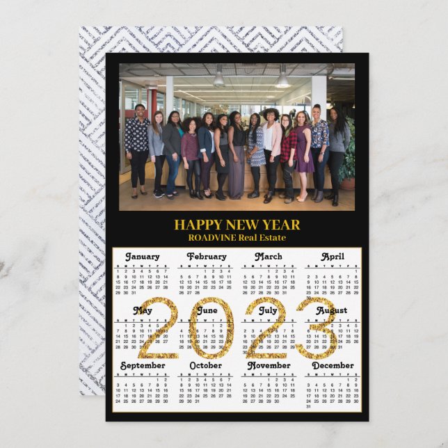 Tarjeta Festiva Calendario 2023 Moderno de negocios Gold Silver Ph (Anverso / Reverso)