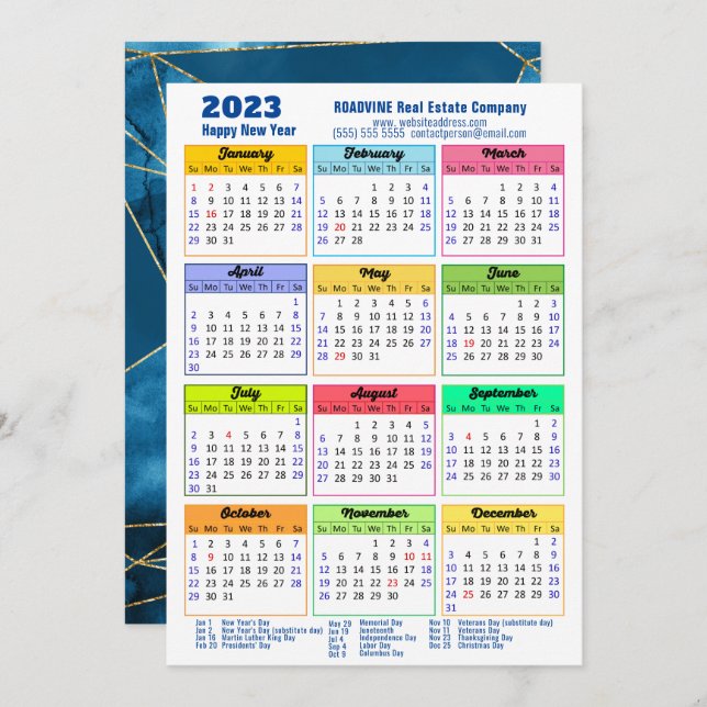 Tarjeta Festiva Calendario 2023 Negocio geométrico moderno (Anverso / Reverso)