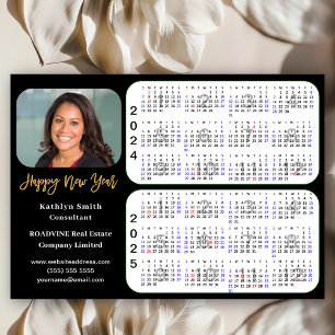 Tarjeta Festiva Calendario 2024 2025 Negocio moderno de oro negro