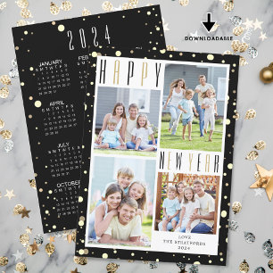 Tarjeta Festiva Calendario 2024 de Modern Happy New Year 4 Photos