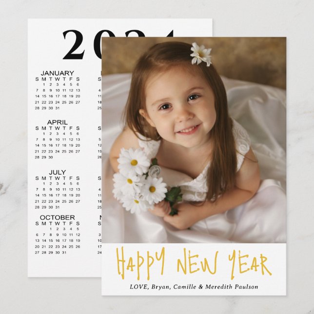 Tarjeta Festiva Calendario 2024 de Modern Happy New Year Photo (Anverso / Reverso)