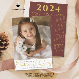 Tarjeta Festiva Calendario 2024 de navidades con guión de PAZ y JO