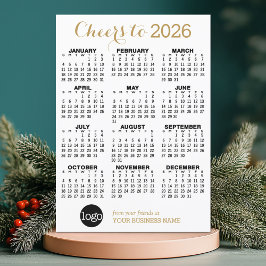 Tarjeta Festiva Calendario 2024 Gold White Logo Empresarial