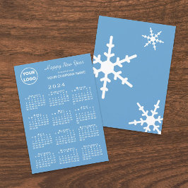 Tarjeta Festiva Calendario 2024 Logo de negocios Copo de nieve azu