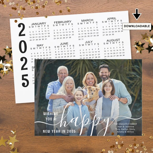 Tarjeta Festiva Calendario 2025 del guión FELIZ del año nuevo (Subido por el creador)