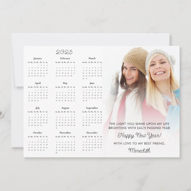 Tarjeta Festiva Calendario 2025 Foto Motivacional Año Nuevo (Anverso)