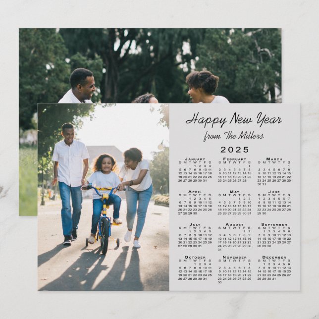 Tarjeta Festiva Calendario 2025 Fotos de Grey 2 Moderno Feliz Año  (Anverso / Reverso)