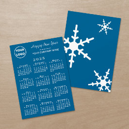 Tarjeta Festiva Calendario 2025 Logo de negocios Copo de nieve azu