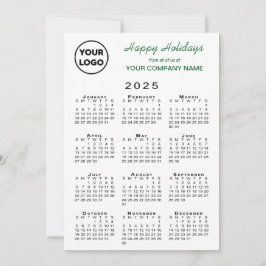 Tarjeta Festiva Calendario 2025 Logo de negocios Green White Gingh