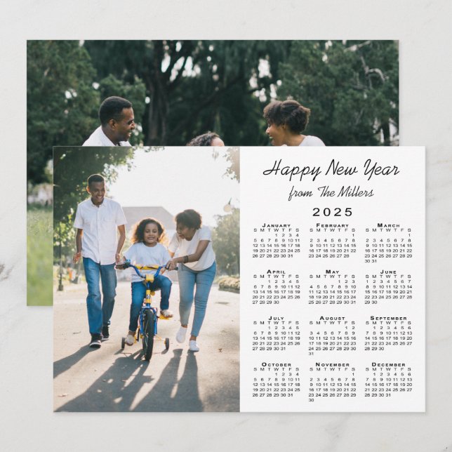 Tarjeta Festiva Calendario 2025 Modern 2 Photo Happy Año Nuevo (Anverso / Reverso)