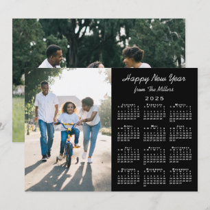 Tarjeta Festiva Calendario 2025 Modern Black 2 Photo Happy Año Nue
