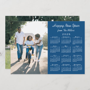 Tarjeta Festiva Calendario 2025 Modern Blue 2 Photo Happy Año Nuev