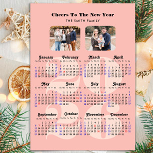 Tarjeta Festiva Calendario 2026 Año Nuevo Familia Elegante Rosa 2
