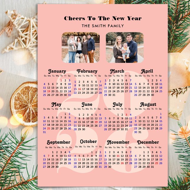 Tarjeta Festiva Calendario 2026 Año Nuevo Familia Elegante Rosa 2  (Subido por el creador)