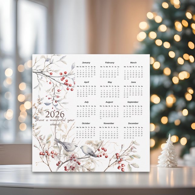 Tarjeta Festiva Calendario 2026 de Winter Berries Birds Navidades (Subido por el creador)