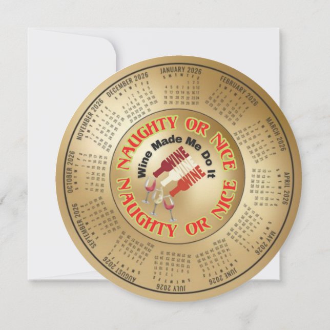 Tarjeta Festiva Calendario 2026 Divertido El Vino Me Hizo Hacerlo (Reverso)