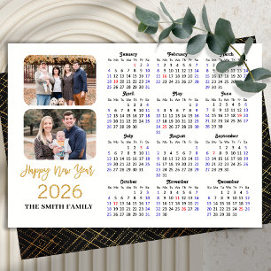 Tarjeta Festiva Calendario 2026 Elegante Guión Purpurina dorado 2