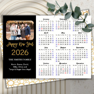 Tarjeta Festiva Calendario 2026 Elegante Purpurina dorado Foto