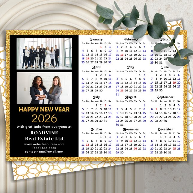 Tarjeta Festiva Calendario 2026 Empresa 2 Foto Oro negro moderno (Subido por el creador)