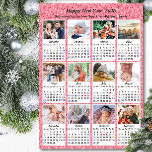 Tarjeta Festiva Calendario 2026 Familia moderna 12 Foto Festive Pi
