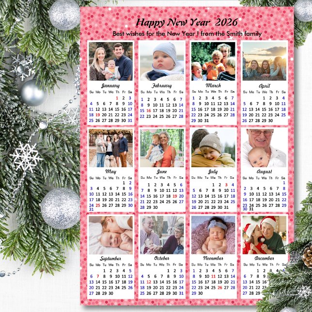Tarjeta Festiva Calendario 2026 Familia moderna 12 Foto Festive Pi (Subido por el creador)