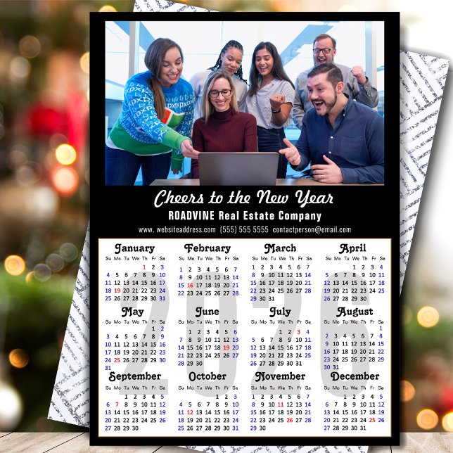 Tarjeta Festiva Calendario 2026 - Foto moderna Mínima en negro (Subido por el creador)