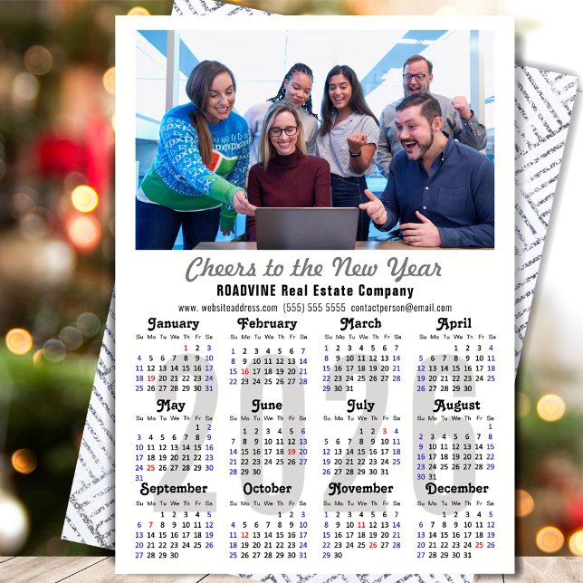 Tarjeta Festiva Calendario 2026 Foto Negocios Moderno Plata Minima (Subido por el creador)