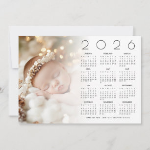 Tarjeta Festiva Calendario 2026 Foto superpuesta Bebé Feliz Año Nu