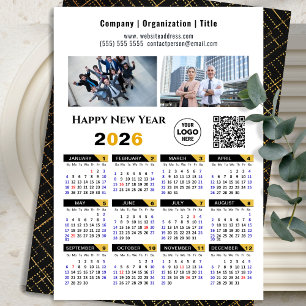 Tarjeta Festiva Calendario 2026 Logo de fotografía comercial QR Ne