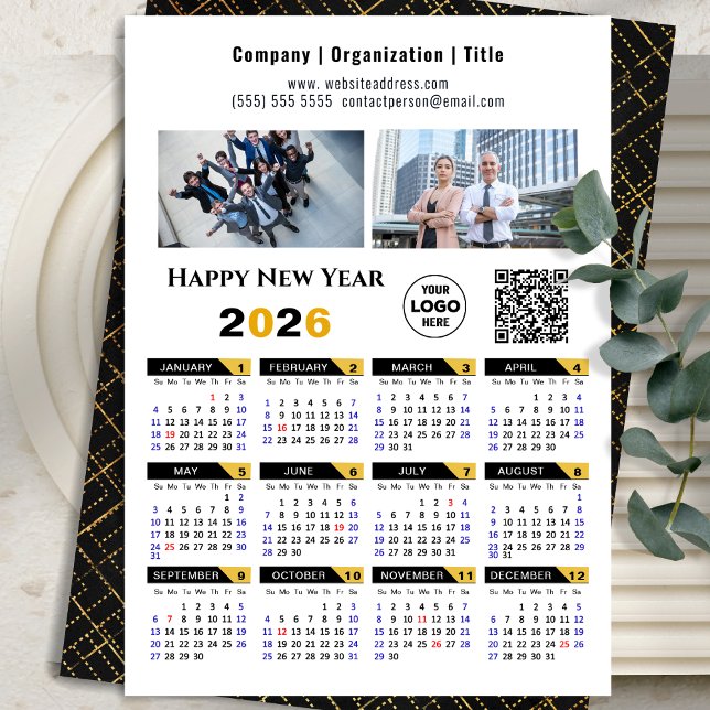 Tarjeta Festiva Calendario 2026 Logo de fotografía comercial QR Ne (Subido por el creador)