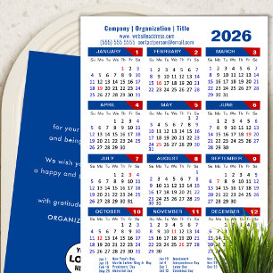 Tarjeta Festiva Calendario 2026 Logo de negocios Azul Rojo Minimal