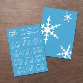 Tarjeta Festiva Calendario 2026 Logo de negocios Copo de nieve azu
