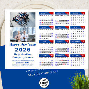 Tarjeta Festiva Calendario 2026 Logo de negocios Foto Azul Minimal