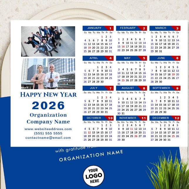 Tarjeta Festiva Calendario 2026 Logo de negocios Foto Azul Minimal (Subido por el creador)