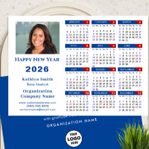Tarjeta Festiva Calendario 2026 Logo de negocios Foto simple rojo 