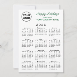 Tarjeta Festiva Calendario 2026 Logo de negocios Green White Gingh