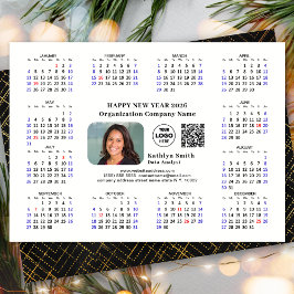 Tarjeta Festiva Calendario 2026 Logo de negocios QR Negro moderno 