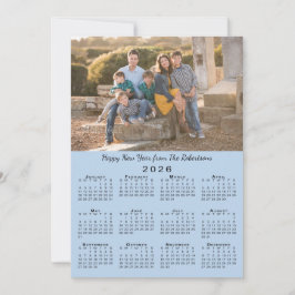 Tarjeta Festiva Calendario 2026 Luz azul 2 fotos Feliz Año Nuevo