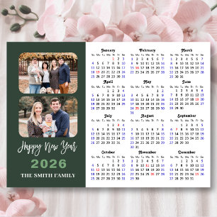 Tarjeta Festiva Calendario 2026 Minimalista verde de sabio moderno